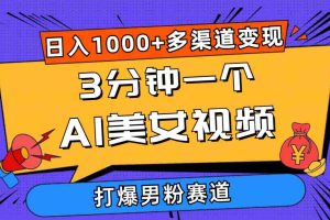 （10645期）3分钟一个AI美女视频，打爆男粉流量，日入1000+多渠道变现，简单暴力，…