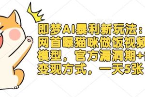 即梦AI暴利新玩法：全网首曝猫咪做饭视频躺Z模型，官方漏洞期+多种变现方式，一天5张