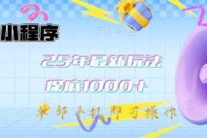 微信小程序25年最新教学保底日入1k+，最新玩法，单部手机即可操作，做就有收益【揭秘】