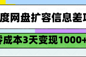 百度网盘扩容信息差项目，零成本，3天变现1000+