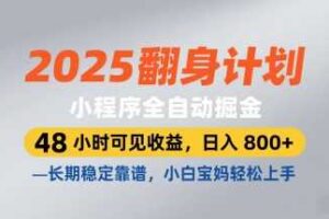 2025翻身计划，小程序全自动掘金，48小时可见收益，日入8张+，长期稳定靠谱，小白宝妈轻松上手【揭秘】