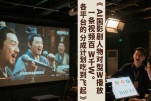 AI三国影视剧人物对口型唱歌玩法，一条视频百W千W播放，各平台的分成计划吃到飞起