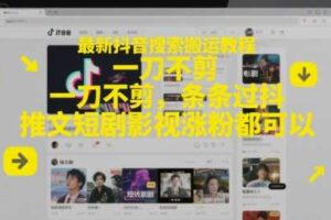 最新抖音搜索搬运教程，一刀不剪，条条过抖，推文短剧影视涨粉都可以