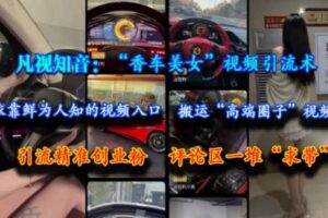 凡视知音：“香车美女”视频引流术，依靠鲜为人知的视频入口，搬运“高端圈子”视频，引流精准创业粉，评论区一堆“求带”