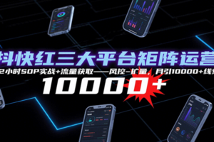 抖快红三大平台矩阵运营，12小时SOP实战+流量获取-风控-扩量，月引10000+线索