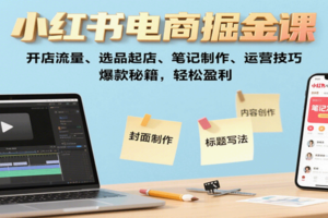 小红书电商掘金课：开店流量、选品起店、笔记制作、运营技巧，爆款秘籍，轻松盈利