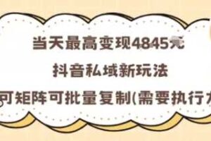 当天最高变现1k+，抖音私域新玩法，可矩阵可批量复制