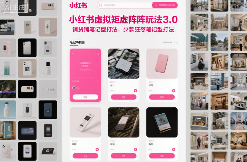 小红书虚拟矩阵玩法3.0,铺货铺笔记型打法,少款狂怼笔记型打法