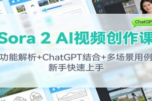 Sora 2 AI视频创作课：功能解析+ChatGPT结合+多场景用例，新手快速上手