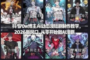 抖音70w博主AI动态漫短剧制作教学,2026新风口,从零开始做AI漫剧,普通人也能月入过W